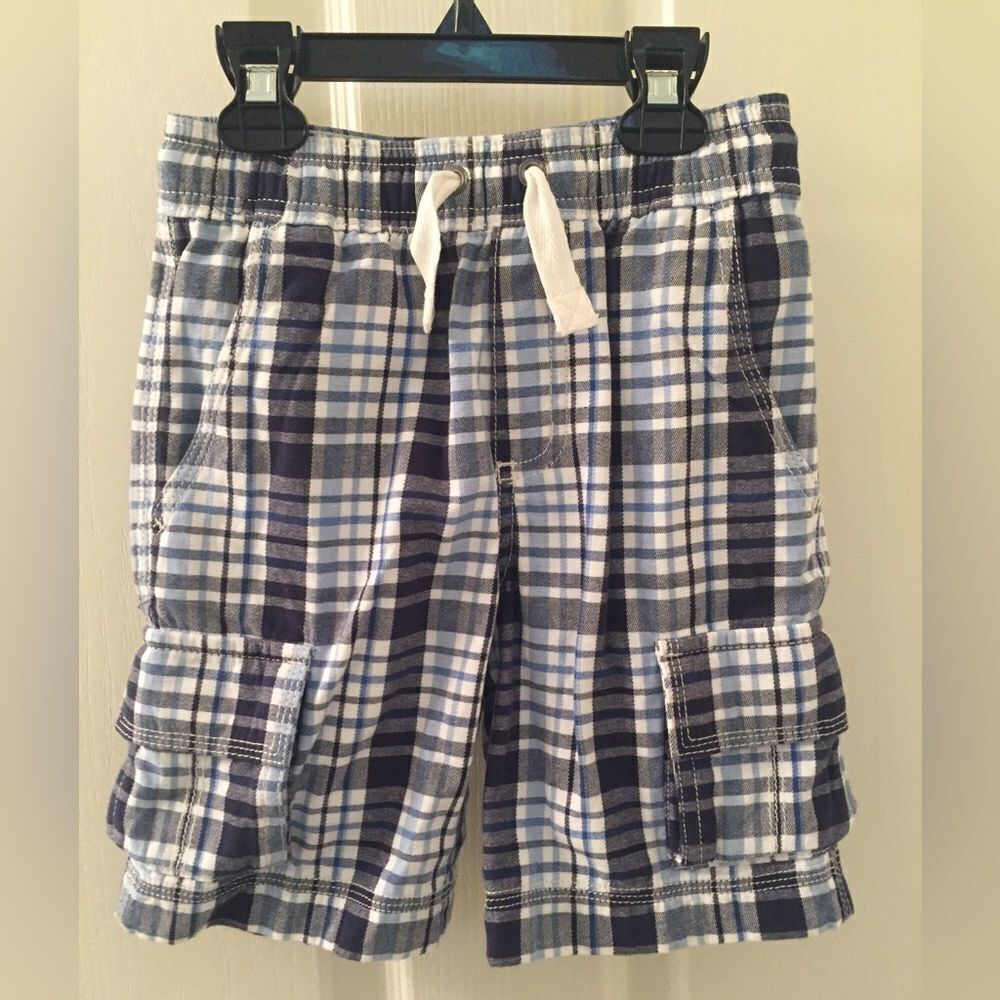 Hanna Andersson Boys Blue Plaid Cargo Shorts Elastic Waist Size 100 US 4 NWT